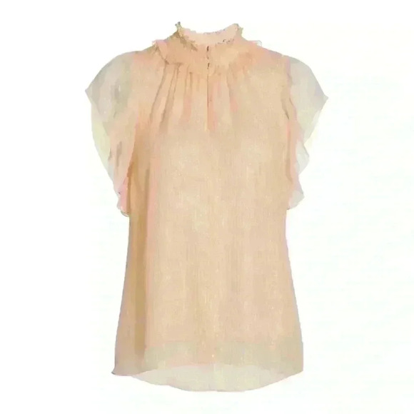 A.L.C.  NWT Hayley Silk Short Sleeve Top Champagne with Gold Metallic Women’s 4 - Picture 4 of 12